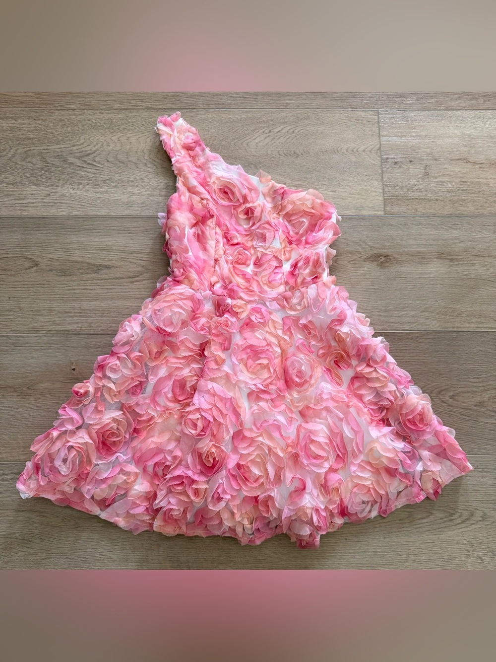 Faeriesty Pink 3D Rosette One Shoulder Fit & Flare Mini Dress Size Small